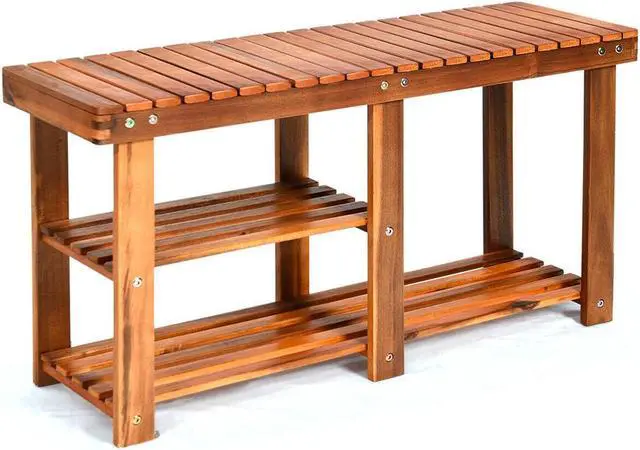 Alt view image 4 of 7 - SlickBlue 3-Tier Freestanding Wooden Shoe Organizer with Seat