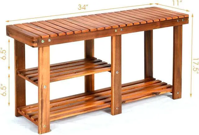 Alt view image 5 of 7 - SlickBlue 3-Tier Freestanding Wooden Shoe Organizer with Seat