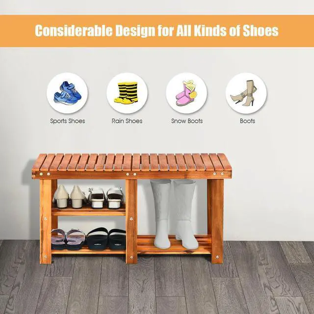 Alt view image 7 of 7 - SlickBlue 3-Tier Freestanding Wooden Shoe Organizer with Seat