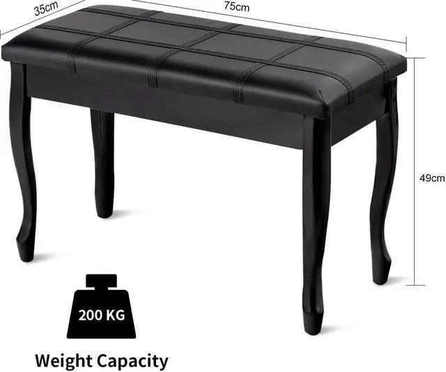 Alt view image 2 of 7 - SlickBlue Solid Wood PU Leather Piano Bench with Storage-Black