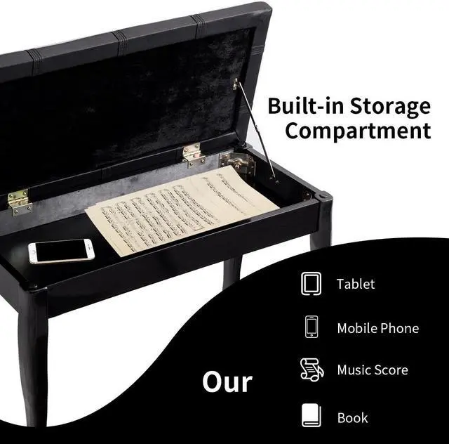 Alt view image 5 of 7 - SlickBlue Solid Wood PU Leather Piano Bench with Storage-Black