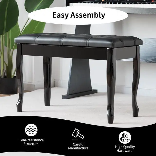 Alt view image 6 of 7 - SlickBlue Solid Wood PU Leather Piano Bench with Storage-Black