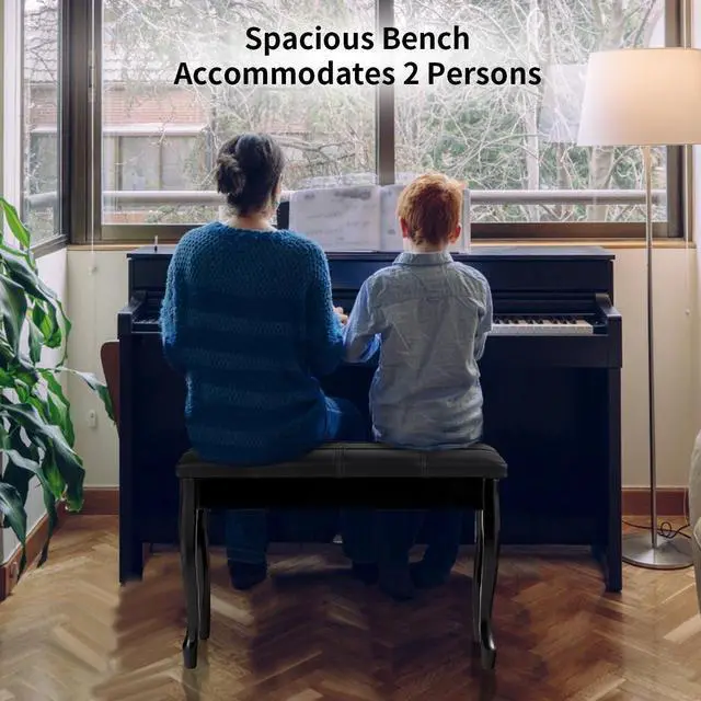 Alt view image 3 of 7 - SlickBlue Solid Wood PU Leather Piano Bench with Storage-Black