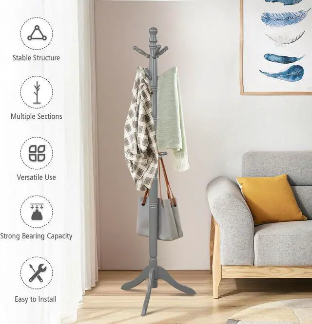 Alt view image 2 of 7 - SlickBlue Entryway Height Adjustable Coat Stand with 9 Hooks
