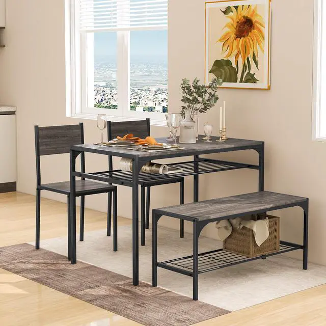 Alt view image 2 of 7 - SlickBlue Industrial Style Rectangular Kitchen Table with Bench and Chairs-Gray