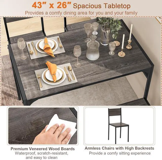 Alt view image 7 of 7 - SlickBlue Industrial Style Rectangular Kitchen Table with Bench and Chairs-Gray