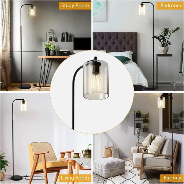 Alt view image 5 of 7 - SlickBlue Industrial Floor Lamp with Glass Shade-Black