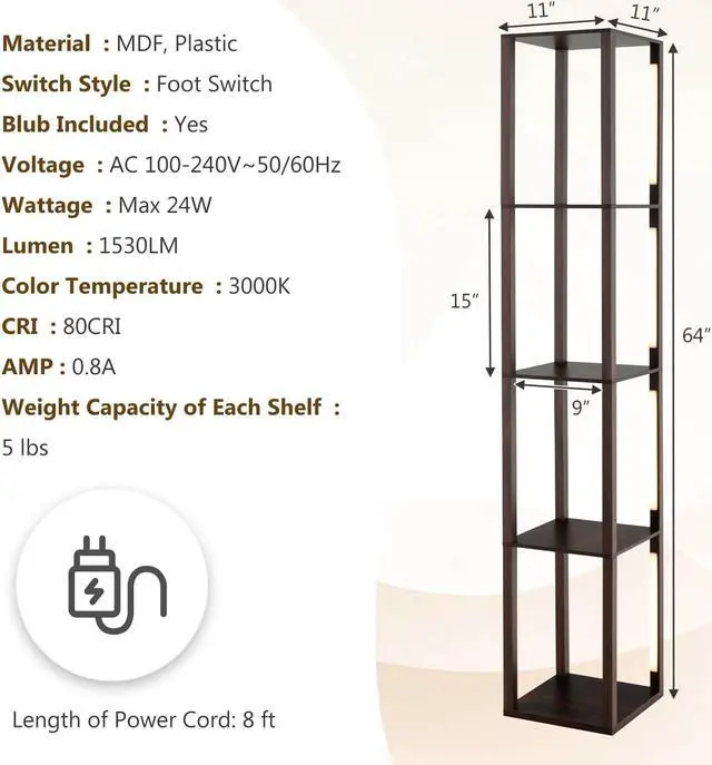 Alt view image 4 of 7 - SlickBlue 64 Inches Floor Lamp with 3-Level Dimmable LED Bulbs and Rotatable LED Poles