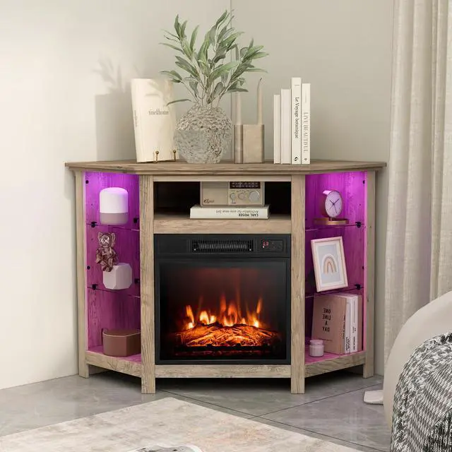 Alt view image 3 of 7 - SlickBlue Fireplace Corner TV Stand with LED Lights and Smart APP Control for 50 Inches TV