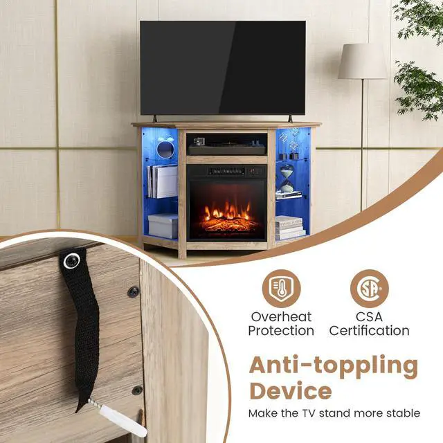 Alt view image 7 of 7 - SlickBlue Fireplace Corner TV Stand with LED Lights and Smart APP Control for 50 Inches TV