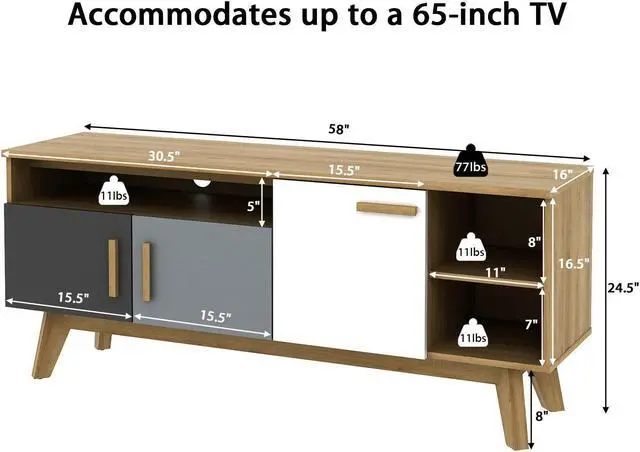 Alt view image 3 of 7 - SlickBlue 65 Inch TV Stand with 3 Storage Cabinets and 3 Open Shelves for Living Room