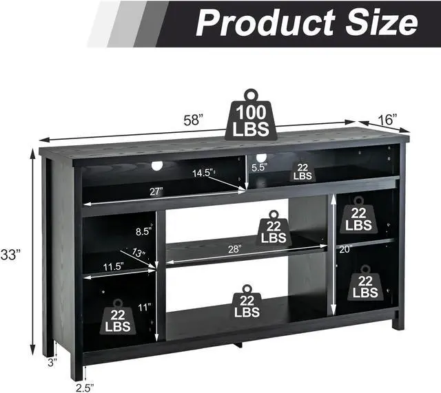 Alt view image 4 of 7 - SlickBlue 58 Inch TV Stand Entertainment Console Center with Adjustable Open Shelves-Black