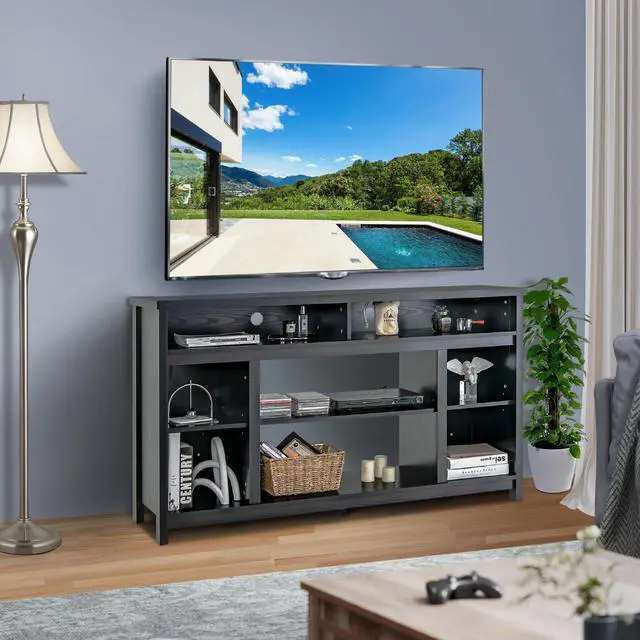 Alt view image 5 of 7 - SlickBlue 58 Inch TV Stand Entertainment Console Center with Adjustable Open Shelves-Black