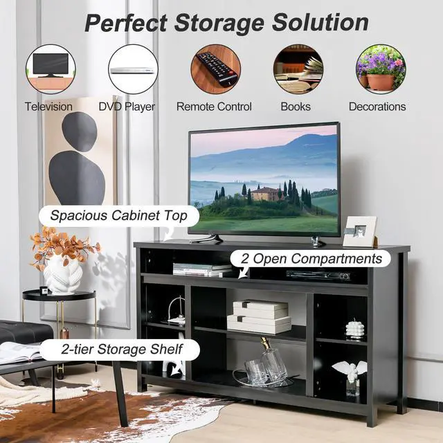Alt view image 7 of 7 - SlickBlue 58 Inch TV Stand Entertainment Console Center with Adjustable Open Shelves-Black