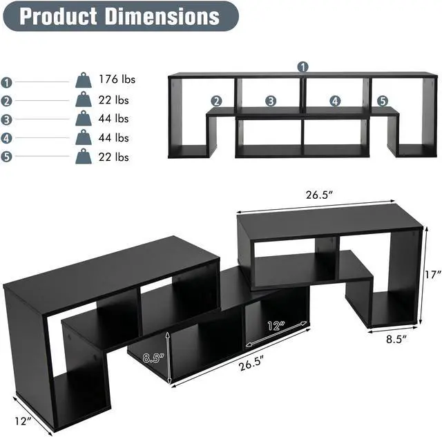 Alt view image 5 of 7 - SlickBlue 3 Pieces Adjustable TV Stand for TVs up to 65 Inch with Shelves