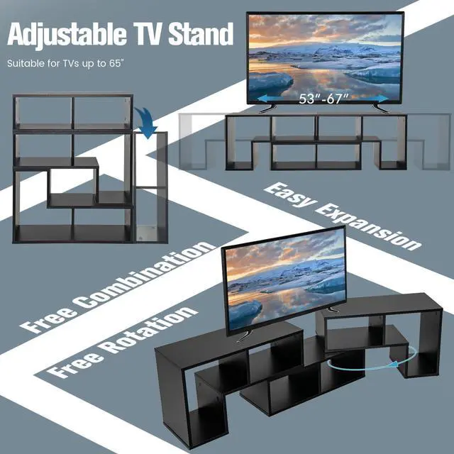 Alt view image 7 of 7 - SlickBlue 3 Pieces Adjustable TV Stand for TVs up to 65 Inch with Shelves