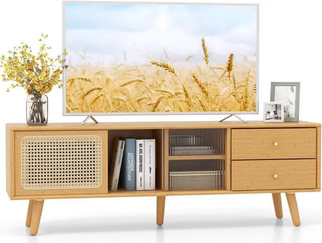 Alt view image 2 of 7 - SlickBlue Bamboo TV Stand for TV up to 65 Inch-Natural