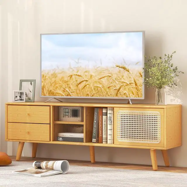 Alt view image 3 of 7 - SlickBlue Bamboo TV Stand for TV up to 65 Inch-Natural