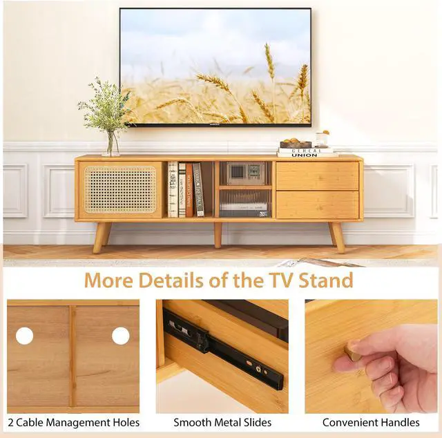 Alt view image 6 of 7 - SlickBlue Bamboo TV Stand for TV up to 65 Inch-Natural