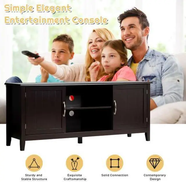 Alt view image 2 of 3 - SlickBlue Entertainment Wood TV Stand for Up to 65 Inches Flat Screen with Storage Cabinets-Brown