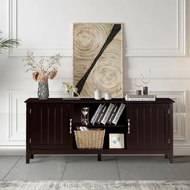 Alt view image 3 of 3 - SlickBlue Entertainment Wood TV Stand for Up to 65 Inches Flat Screen with Storage Cabinets-Brown