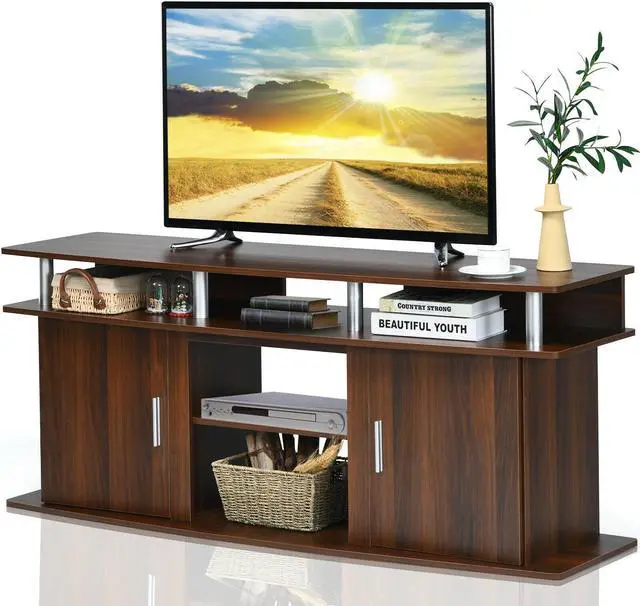 Main image of SlickBlue 63 Inch TV Entertainment Console Center with 2 Cabinets-Walnut