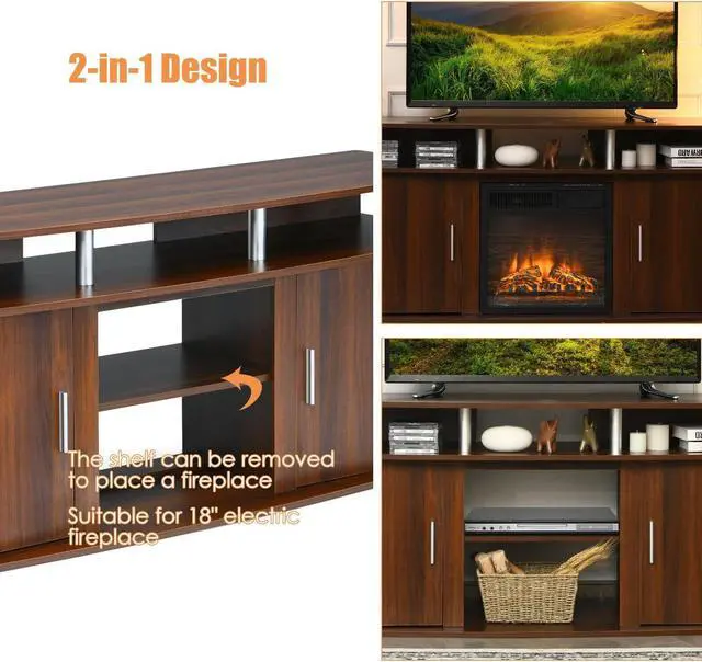Alt view image 5 of 7 - SlickBlue 63 Inch TV Entertainment Console Center with 2 Cabinets-Walnut