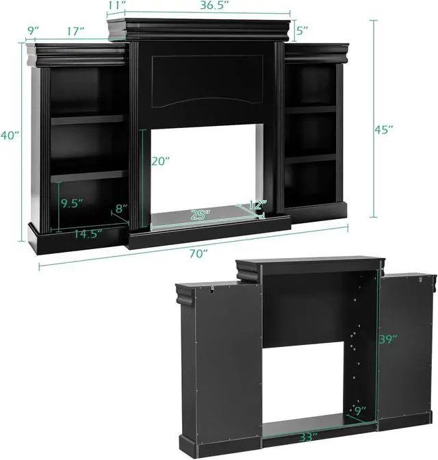 Alt view image 2 of 7 - SlickBlue 70 Inch Modern Fireplace Media Entertainment Center with Bookcase
