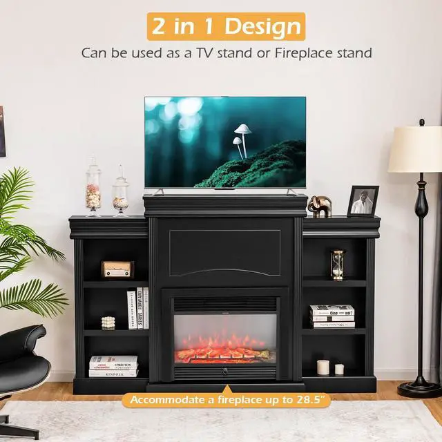 Alt view image 3 of 7 - SlickBlue 70 Inch Modern Fireplace Media Entertainment Center with Bookcase