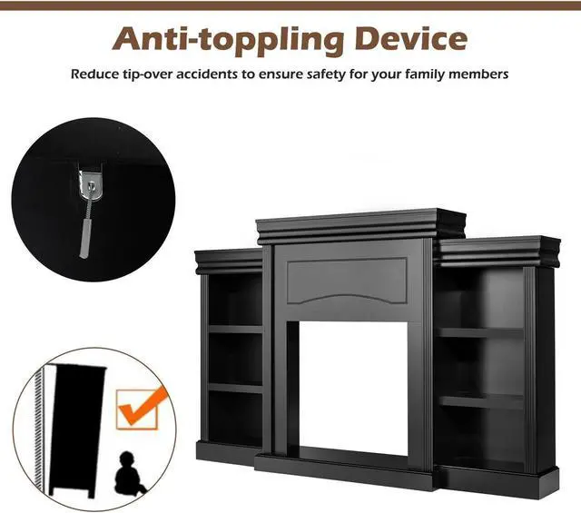 Alt view image 5 of 7 - SlickBlue 70 Inch Modern Fireplace Media Entertainment Center with Bookcase