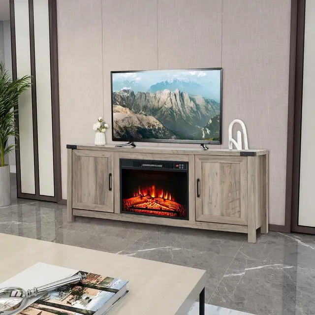 Alt view image 4 of 7 - SlickBlue Electric Fireplace TV Stand with Storage Cabinets for TVs up to 70 Inch-Natural