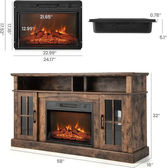 Alt view image 5 of 7 - SlickBlue Fireplace TV Stand for TVs Up to 65 Inch with Side Cabinets and Remote Control