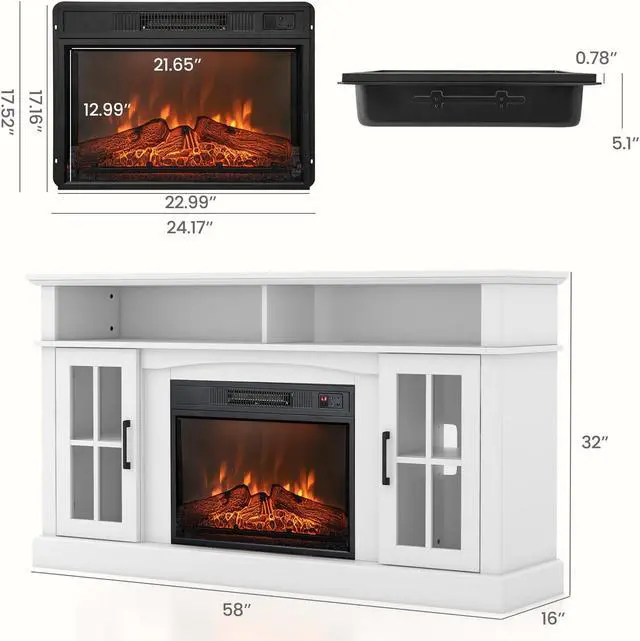 Alt view image 3 of 7 - SlickBlue Fireplace TV Stand for TVs Up to 65 Inch with Side Cabinets and Remote Control