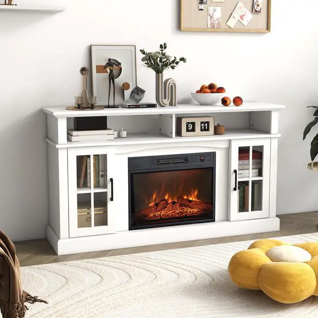 Alt view image 2 of 7 - SlickBlue Fireplace TV Stand for TVs Up to 65 Inch with Side Cabinets and Remote Control