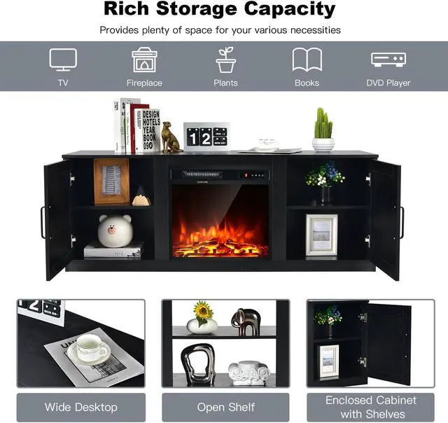 Alt view image 3 of 7 - SlickBlue 58 Inch TV Stand with 1500W Faux Fireplace for TVs up to 65 Inch