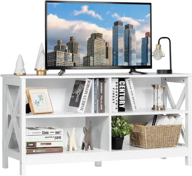 Alt view image 2 of 7 - SlickBlue Wooden TV Stand Entertainment for TVs up to 55 Inch with X-Shaped Frame