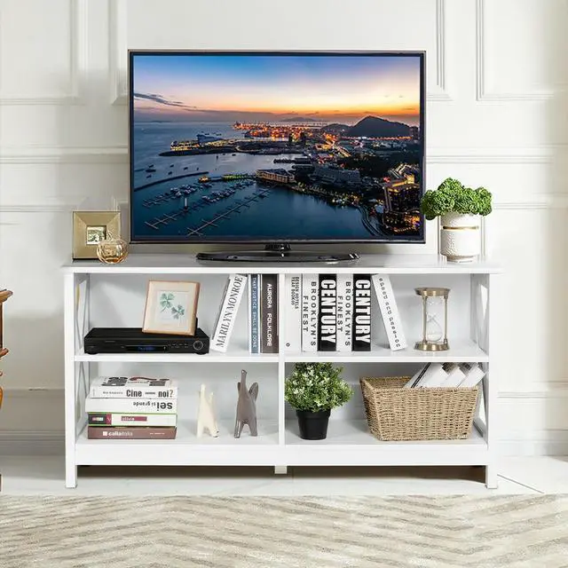 Alt view image 4 of 7 - SlickBlue Wooden TV Stand Entertainment for TVs up to 55 Inch with X-Shaped Frame
