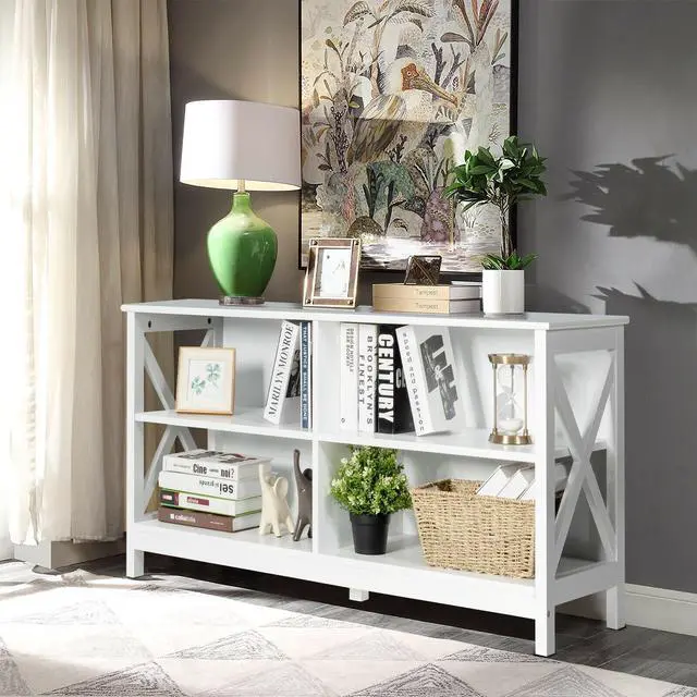 Alt view image 3 of 7 - SlickBlue Wooden TV Stand Entertainment for TVs up to 55 Inch with X-Shaped Frame
