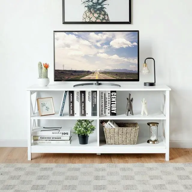 Alt view image 6 of 7 - SlickBlue Wooden TV Stand Entertainment for TVs up to 55 Inch with X-Shaped Frame