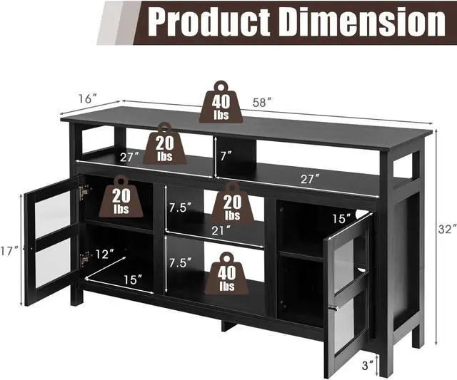 Alt view image 5 of 7 - SlickBlue 58 Inch TV Stand Entertainment Console Center with 2 Cabinets