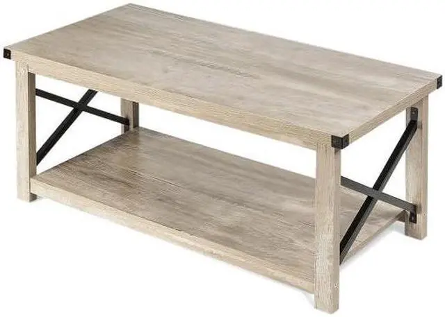 Main image of SlickBlue Rustic Accent Coffee Table Metal X Shaped Side Cocktail Table with Storage Shelf