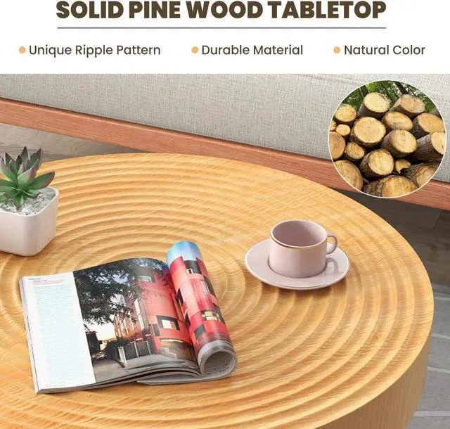 Alt view image 7 of 7 - SlickBlue Set of 2 Solid Wood Farmhouse Round Coffee Tables-Ring Pattern