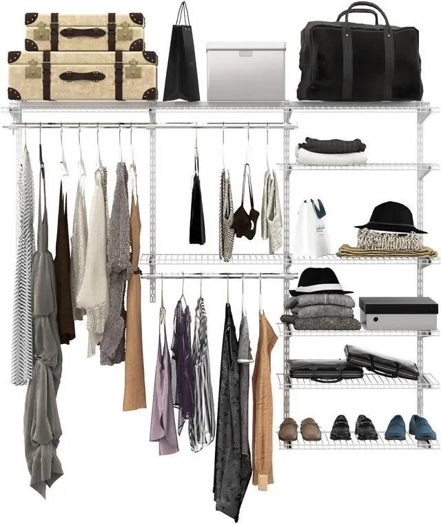 Alt view image 2 of 7 - SlickBlue Adjustable Closet Organizer Kit with Shelves and Hanging Rods for 4 to 6 Feet