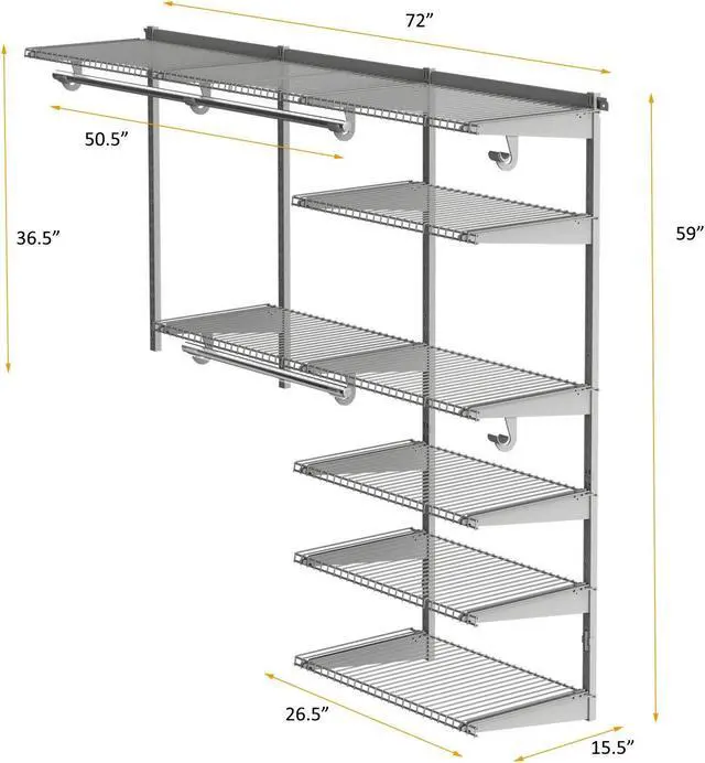 Alt view image 5 of 7 - SlickBlue Adjustable Closet Organizer Kit with Shelves and Hanging Rods for 4 to 6 Feet
