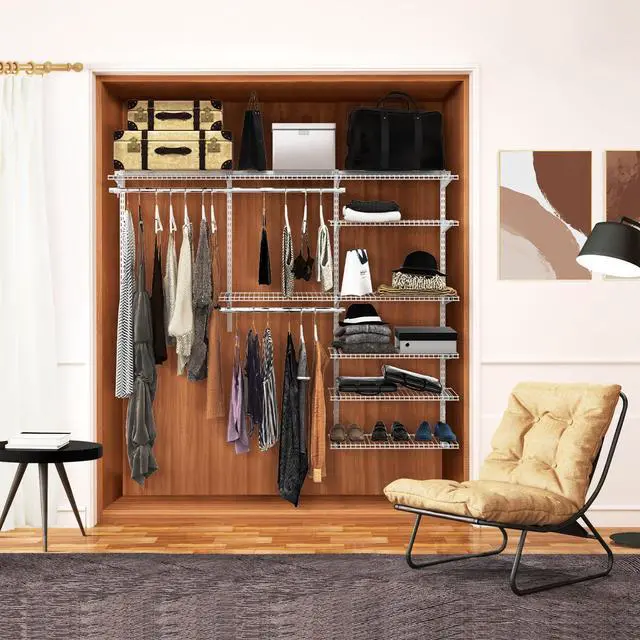 Alt view image 4 of 7 - SlickBlue Adjustable Closet Organizer Kit with Shelves and Hanging Rods for 4 to 6 Feet