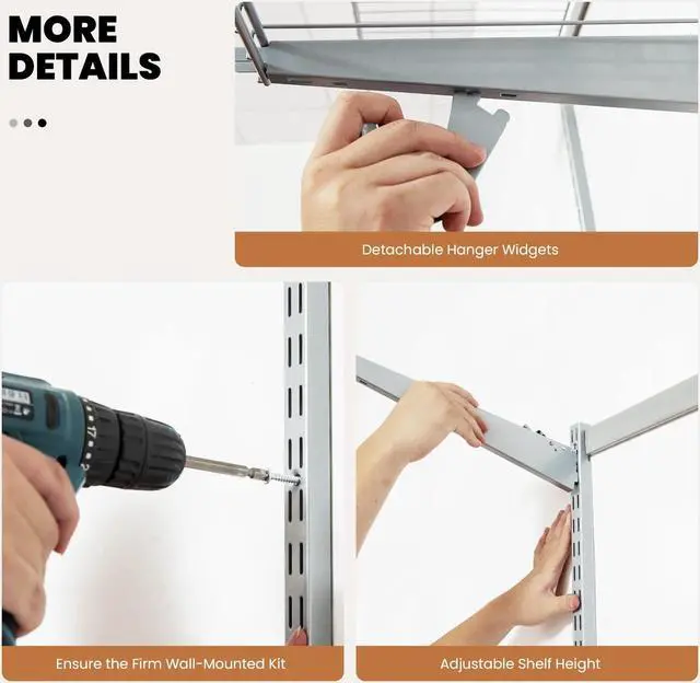 Alt view image 7 of 7 - SlickBlue Adjustable Closet Organizer Kit with Shelves and Hanging Rods for 4 to 6 Feet