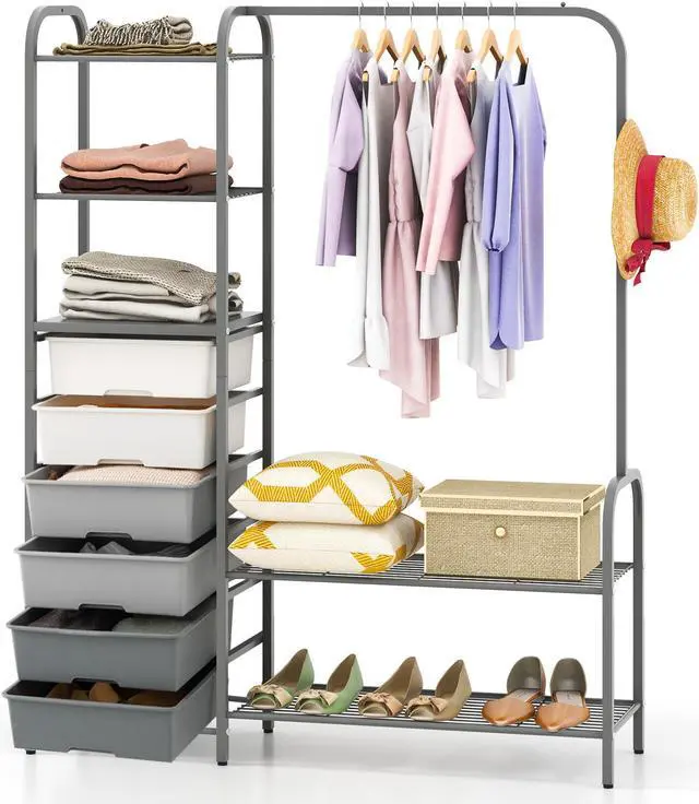Alt view image 2 of 7 - SlickBlue Free Standing Closet Organizer with Removable Drawers and Shelves-Gray