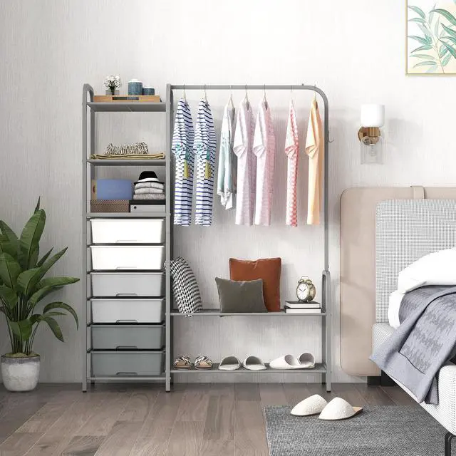 Alt view image 4 of 7 - SlickBlue Free Standing Closet Organizer with Removable Drawers and Shelves-Gray