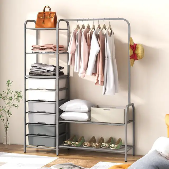 Alt view image 3 of 7 - SlickBlue Free Standing Closet Organizer with Removable Drawers and Shelves-Gray