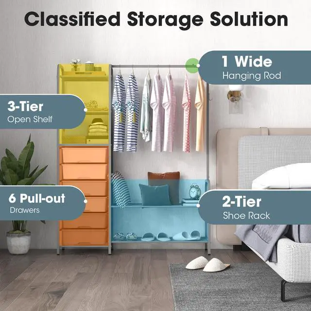 Alt view image 6 of 7 - SlickBlue Free Standing Closet Organizer with Removable Drawers and Shelves-Gray